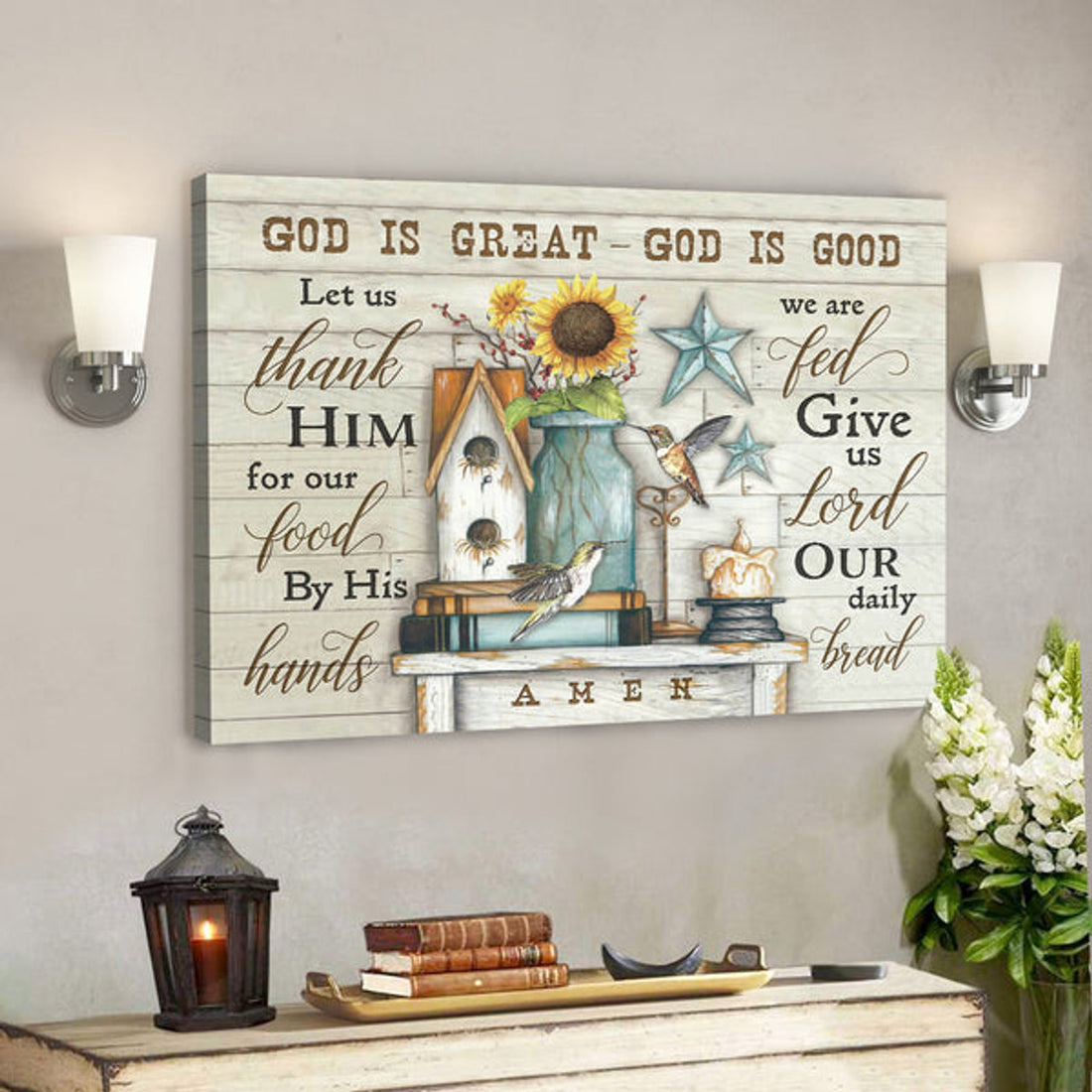 Hummingbird – God Is Great God Is Good - Bible Verse Canvas - Scripture Canvas Wall Art 