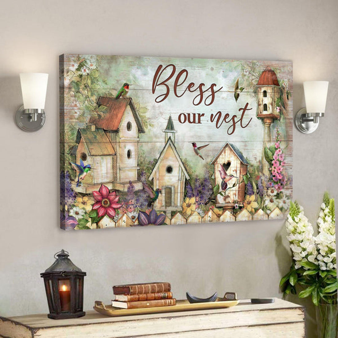 Bird Nest - Bless Our Nest Canvas Wall Art - Bible Verse Canvas - Scripture Canvas Wall Art 