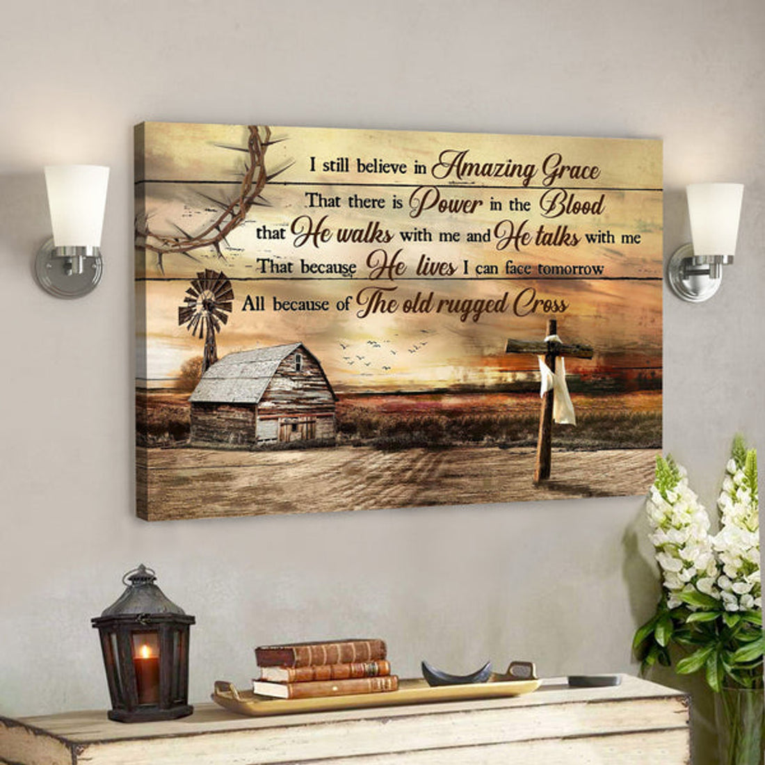 Farm Sunset - I Still Believe In Amazing Grace - Bible Verse Canvas - Scripture Canvas Wall Art 
