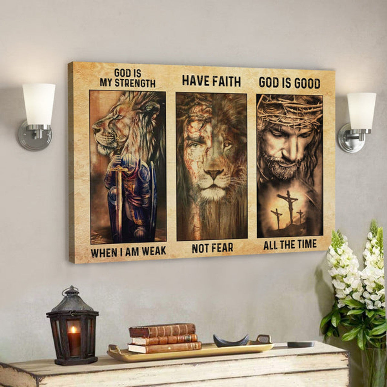 Bible Verse Canvas - Have Faith And Strength God Is Good Canvas Wall Art - Scripture Canvas Wall Art 