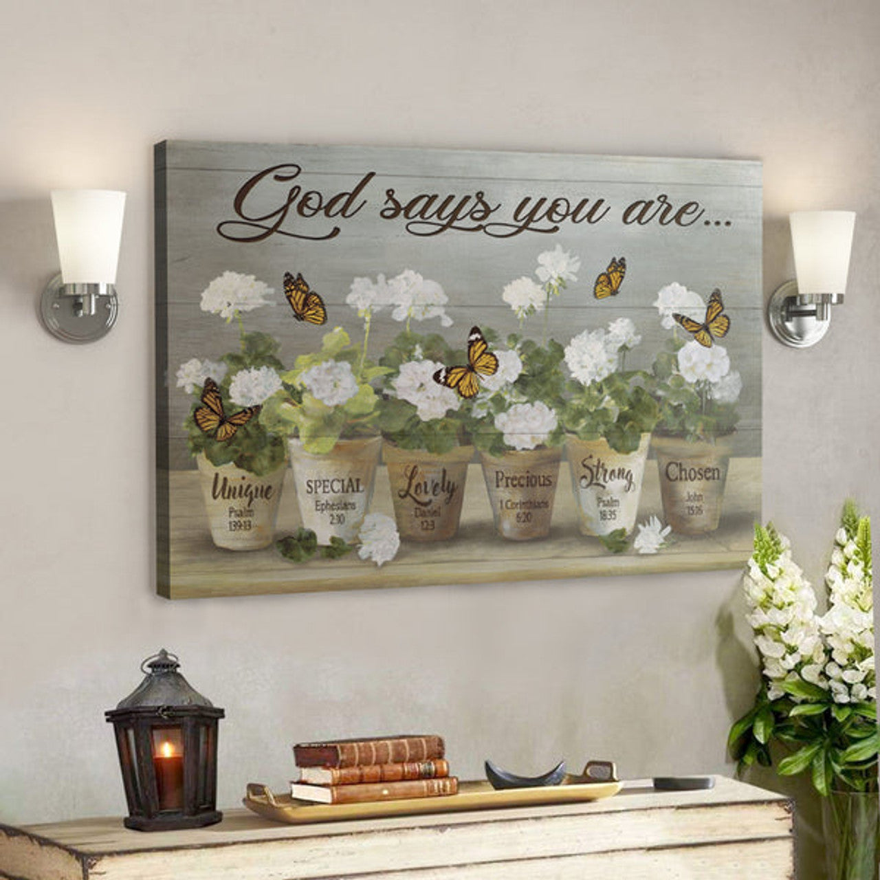 Bible Verse Wall Art Canvas - Beautiful Flower And Butterfly - God Says You Are Canvas 
