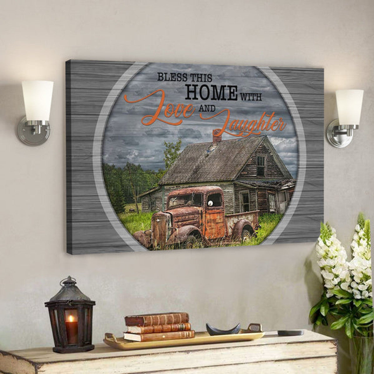 Bible Verse Canvas - Bless This Home With Love And Laughter Farmhouse Canvas - Scripture Canvas Wall Art 
