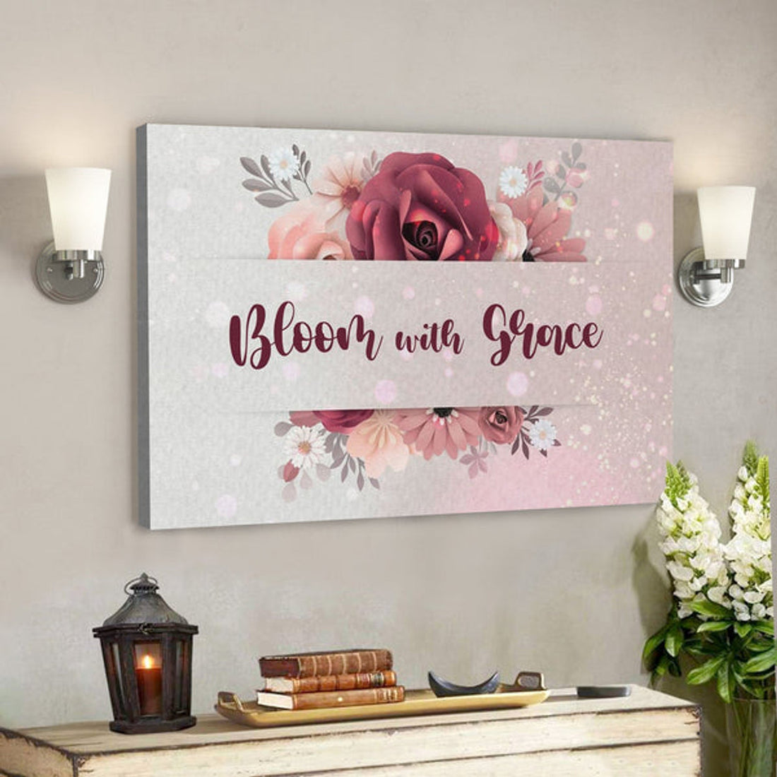 Bible Verse Canvas - Bloom With Grace Canvas Wall Art Canvas Wall Art - Scripture Canvas Wall Art 
