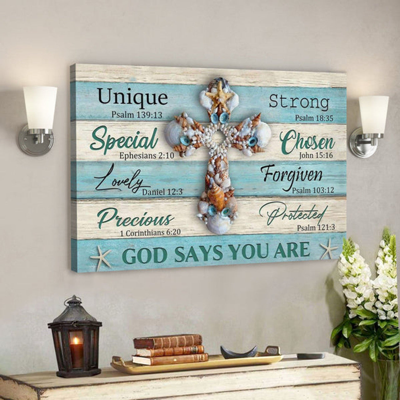 God Canvas Prints - Jesus Canvas Art - God Says You Are Seashell Cross Christian Wall Art Canvas Print 