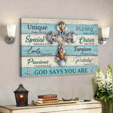 God Canvas Prints - Jesus Canvas Art - God Says You Are Seashell Cross Christian Wall Art Canvas Print 