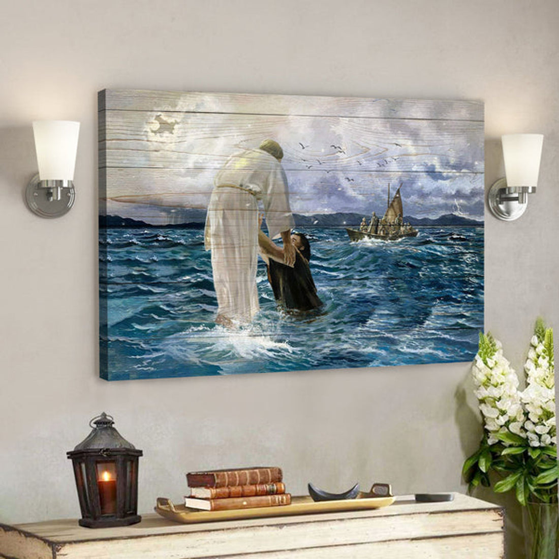 Ocean - He Saves Us - Bible Verse Canvas - Scripture Canvas Wall Art 