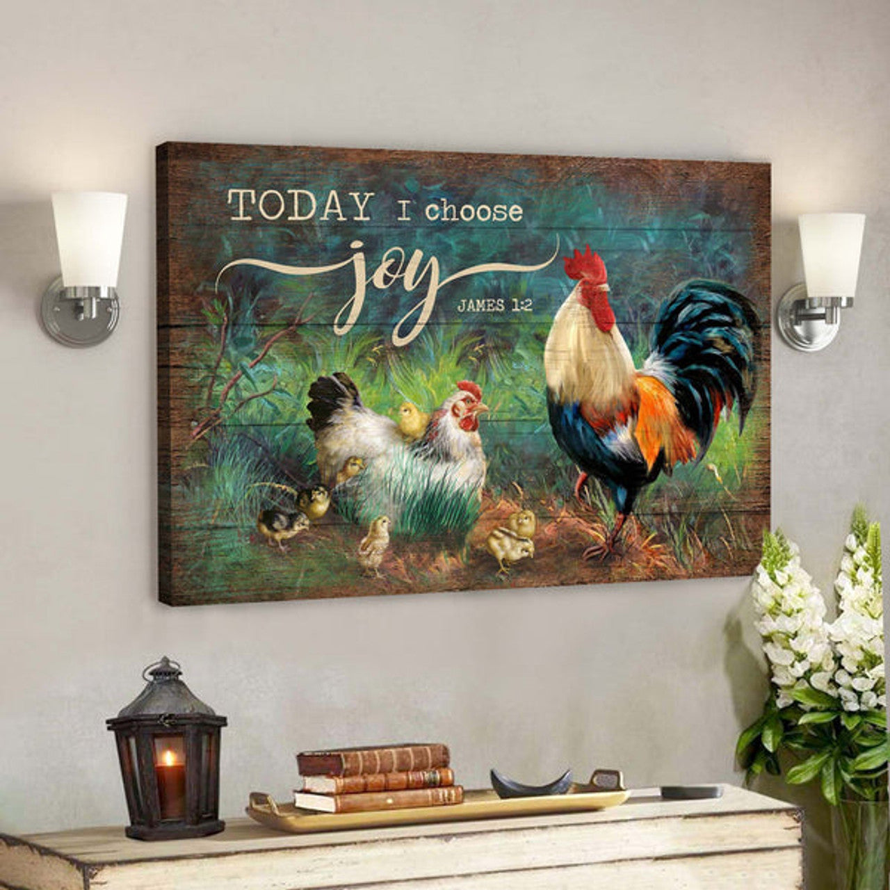 Adorable Chicken Family - Today I Choose Joy - Bible Verse Canvas - Scripture Canvas Wall Art 