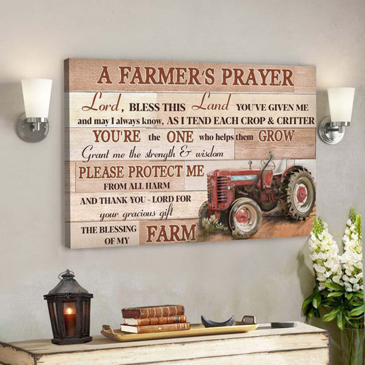 Red Truck - A Farmer's Prayer Canvas Wall Art - Bible Verse Canvas - Scripture Canvas Wall Art 