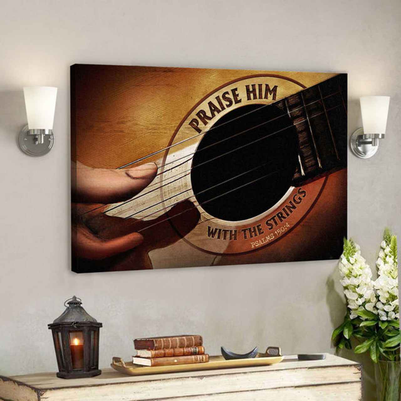 Jesus Landscape Canvas Print - God Wall Art - Jesus And Guitar - Praise Him With Strings 