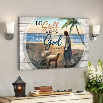 Bible Verse Canvas - Jesus And Lambs On The Peaceful Beach Canvas Wall Art - Scripture Canvas Wall Art 
