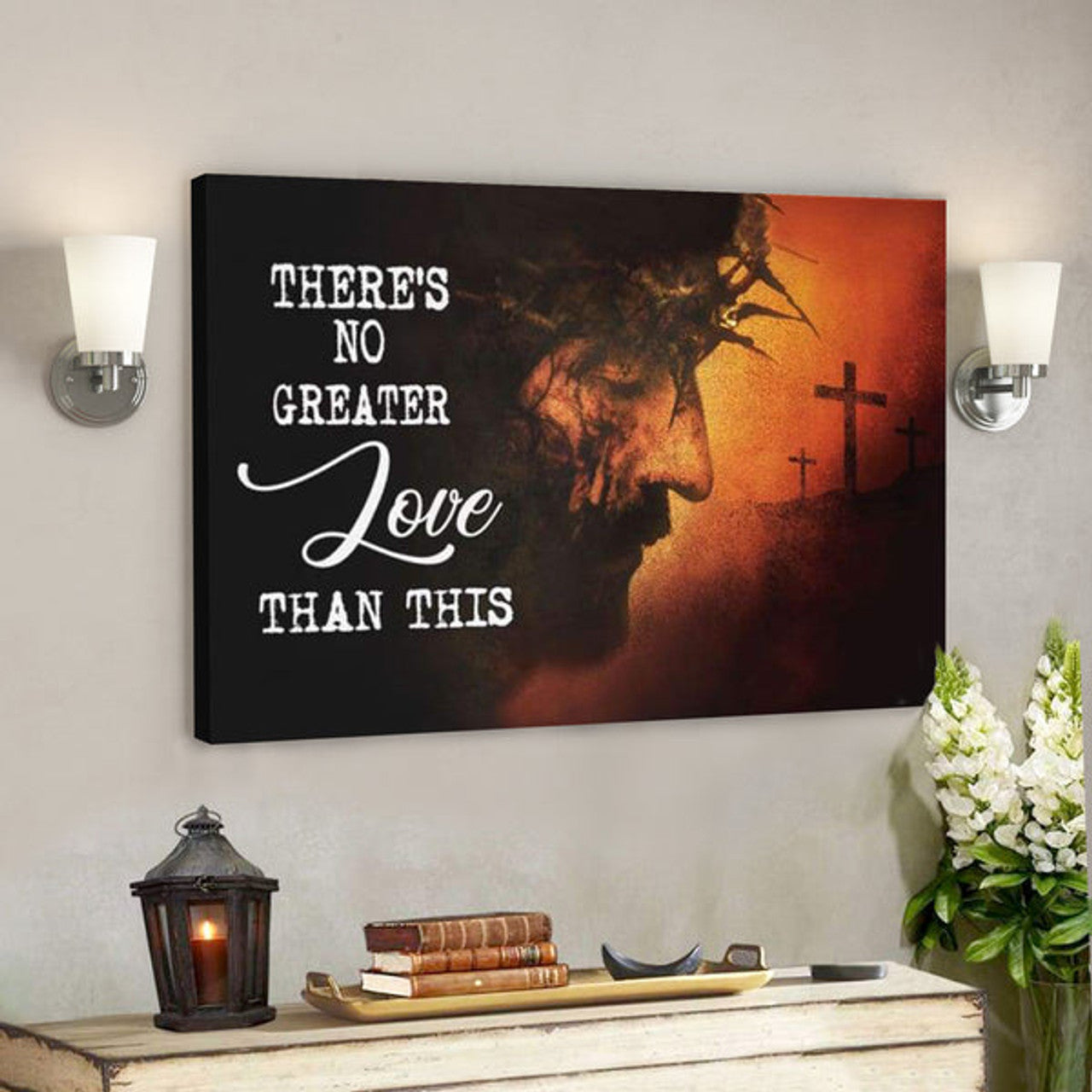 There's No Greater Love Than This - Jesus Face - Christian Wall Art - Bible Verse Canvas - Scripture Canvas Wall Art 