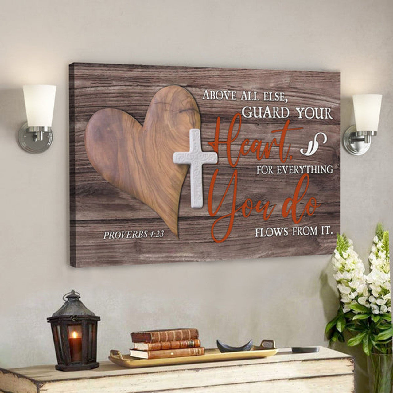 Bible Verse Canvas - Above All Else Guard Your Heart Proverbs 423 Canvas Art - Scripture Canvas Wall Art 