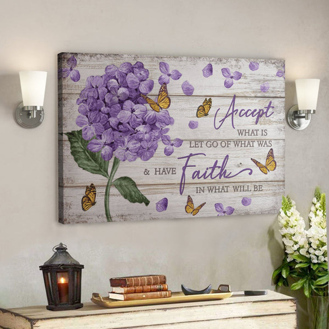 Bible Verse Wall Art Canvas - Butterfly - Accept What Is Have Faith In What Will Be Canvas 