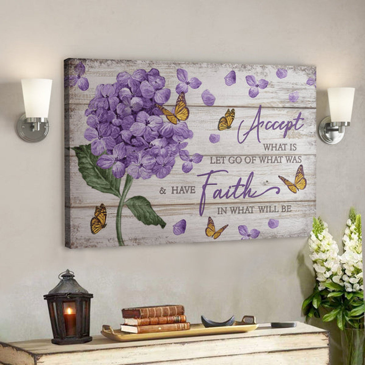 Bible Verse Wall Art Canvas - Butterfly - Accept What Is Have Faith In What Will Be Canvas 