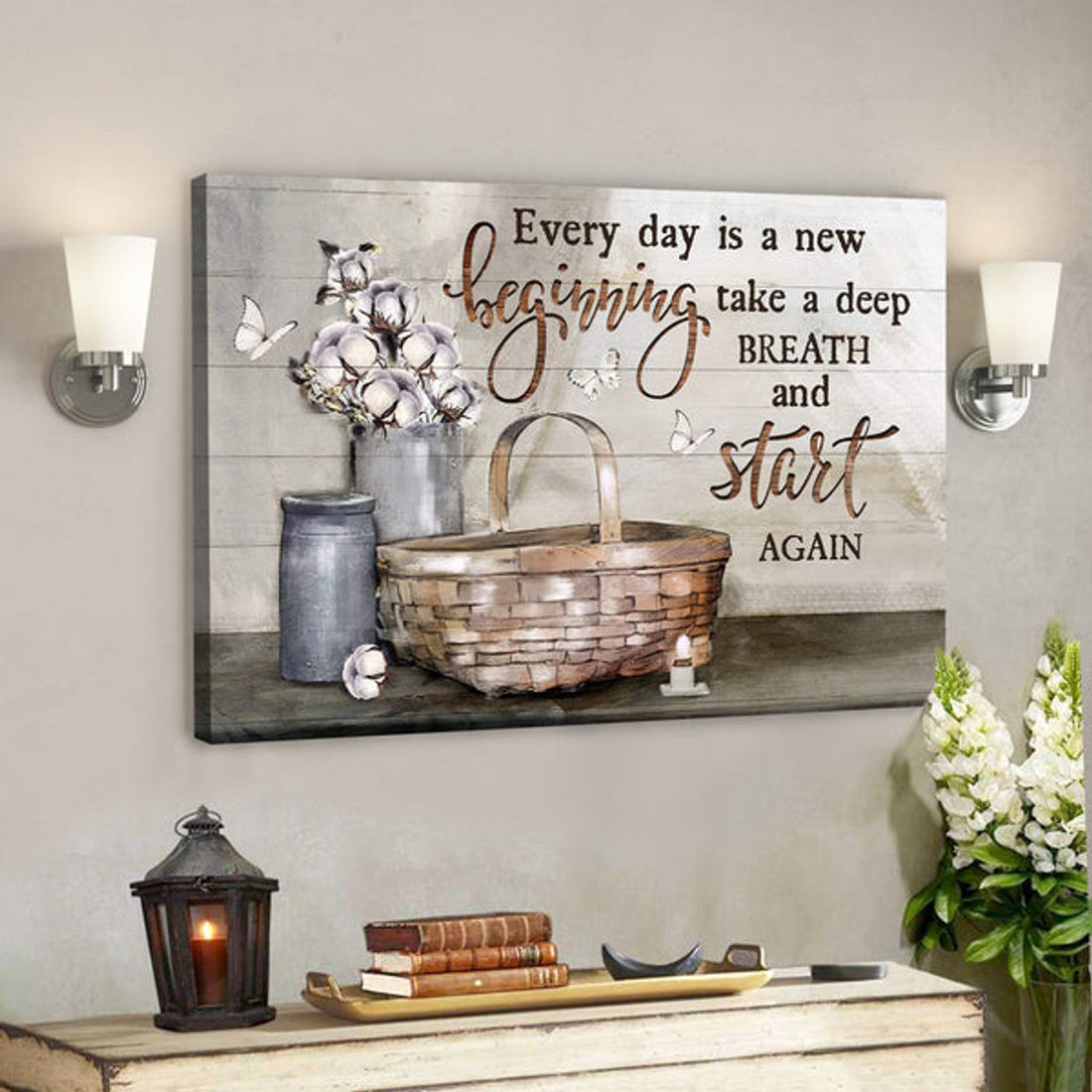 Little Basket - Every Day Is A New Beginning Canvas Wall Art - Bible Verse Canvas - Scripture Canvas Wall Art 