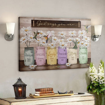 Bible Verse Wall Art Canvas - Daisy Jar Vase - God Says You Are Canvas 