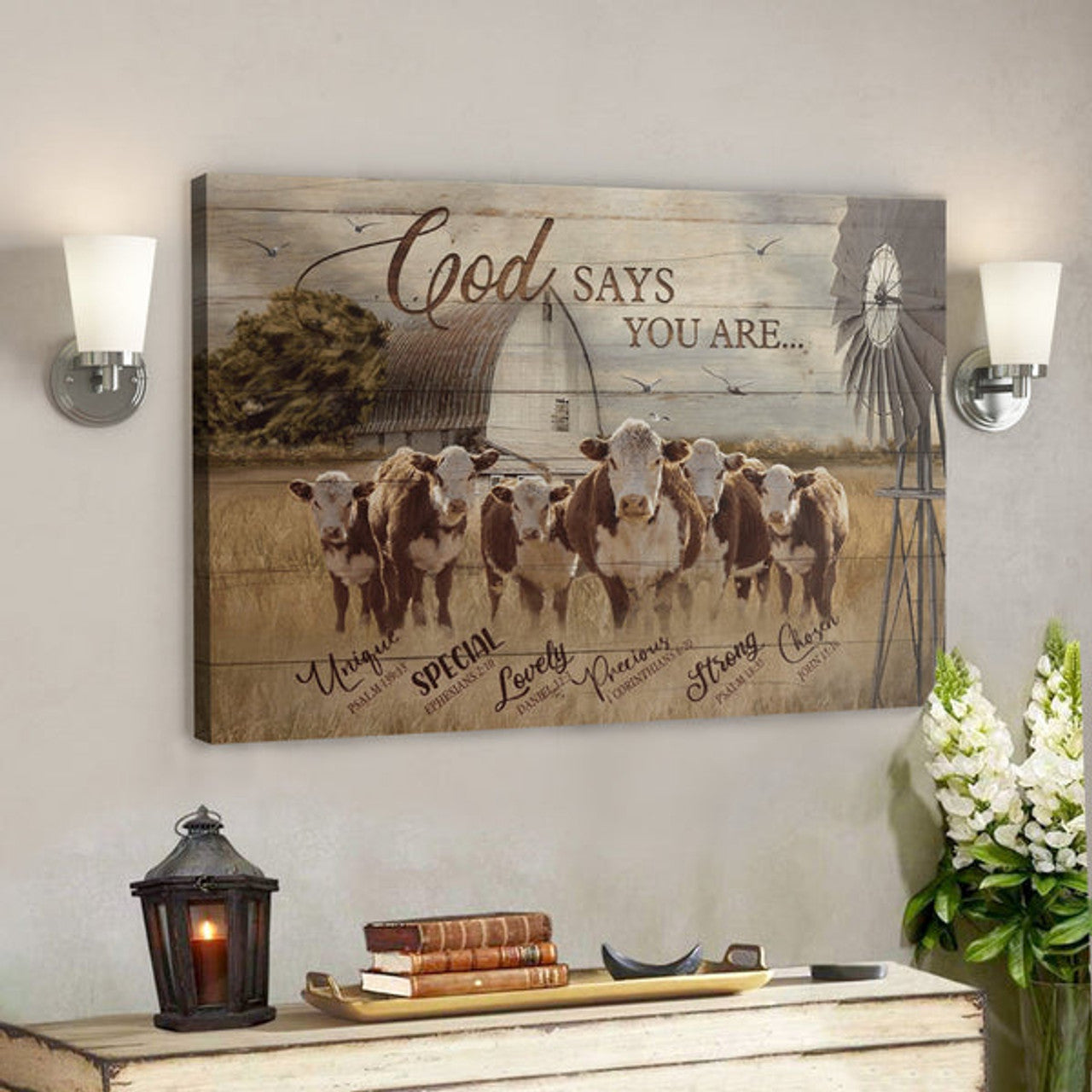 Bible Verse Wall Art Canvas - Cows - God Says You Are 2 Canvas 