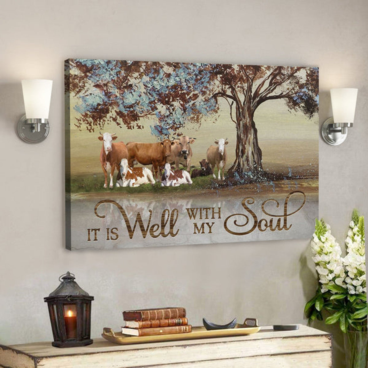 Bible Verse Canvas - It Is Well With My Soul Farmhouse Style Wall Art Canvas - Scripture Canvas Wall Art 