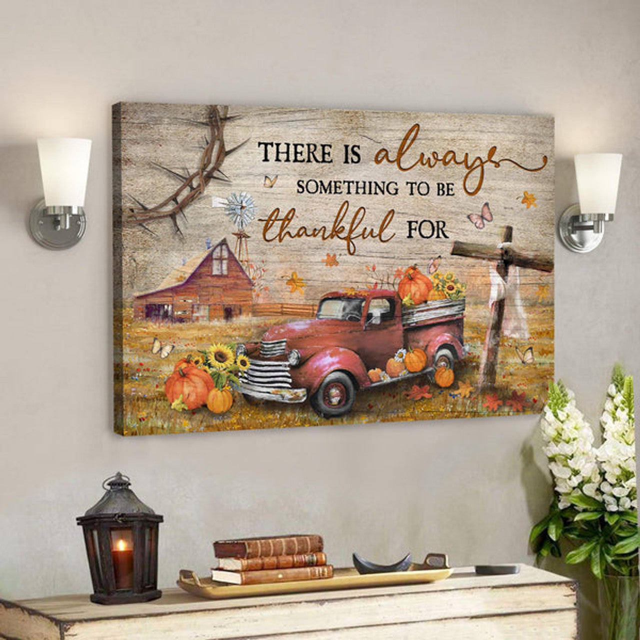 Pumpkin Truck - There Is Always Something To Be Thankful For Canvas Wall Art - Bible Verse Canvas - Scripture Canvas Wall Art 