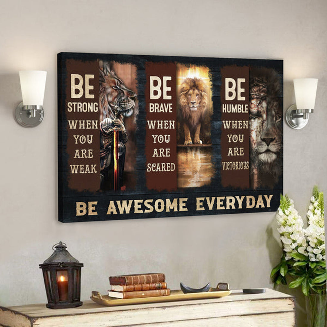 Bible Verse Canvas - Awesome Lion And Warrior - Be Awesome Everyday Canvas Wall Art - Scripture Canvas Wall Art