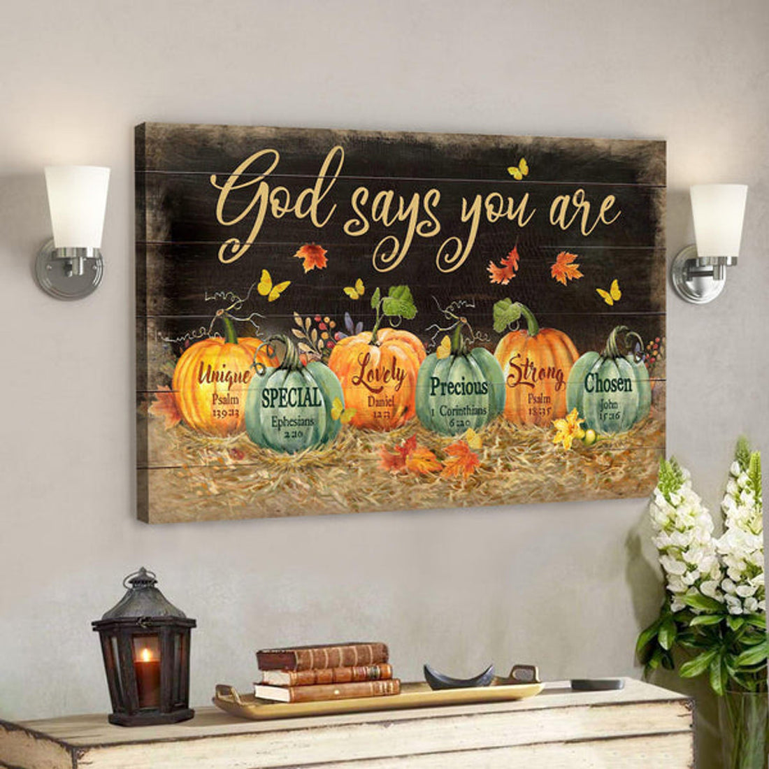 Pumpkin On Black Background - God Says You Are Canvas Wall Art - Bible Verse Canvas - Scripture Canvas Wall Art 