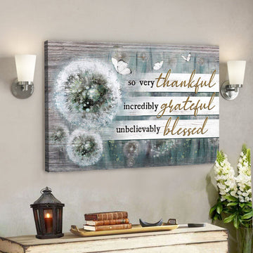 White Butterfly And Dandelion - Unbelievably Blessed - Bible Verse Canvas - Scripture Canvas Wall Art 