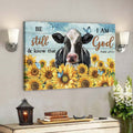 Cow And Sunflower Field - Be Still And Know That I Am God Canvas Wall Art - Bible Verse Canvas - Scripture Canvas Wall Art 