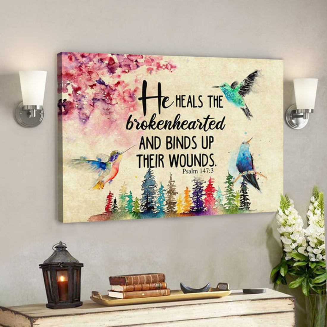God Canvas Prints - Jesus Canvas Art - He Heals The Brokenhearted Psalm 1473 Bible Verse Wall Art Canvas 