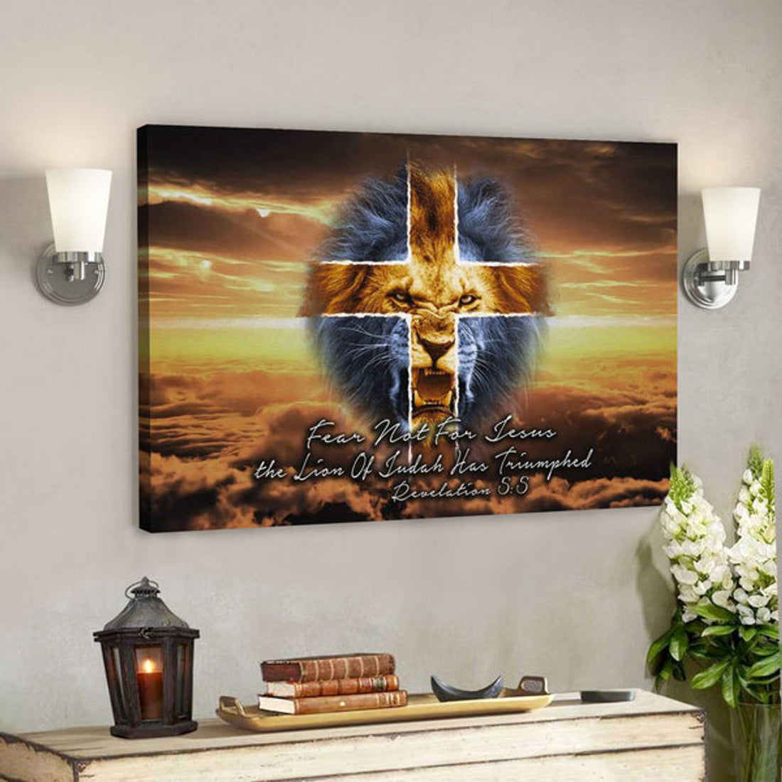 God Canvas Prints - Jesus Canvas Art - Bible Verse Wall Art Revelation 55 Fear Not For Jesus The Lion Of Judah Has Triumphed 