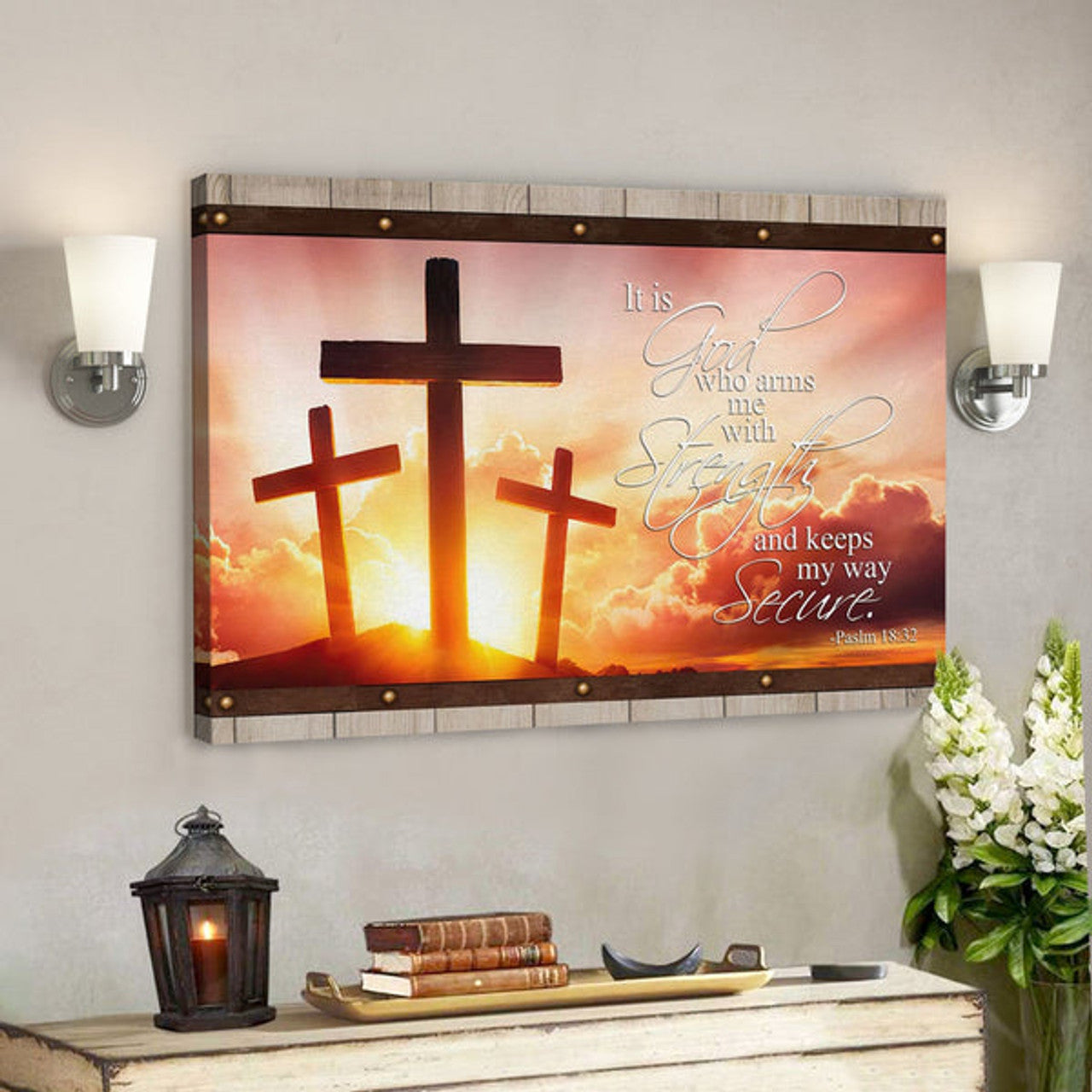 Bible Verse Canvas - Psalm 1832 It Is God Who Arms Me With Strength Canvas Art - Scripture Canvas Wall Art 