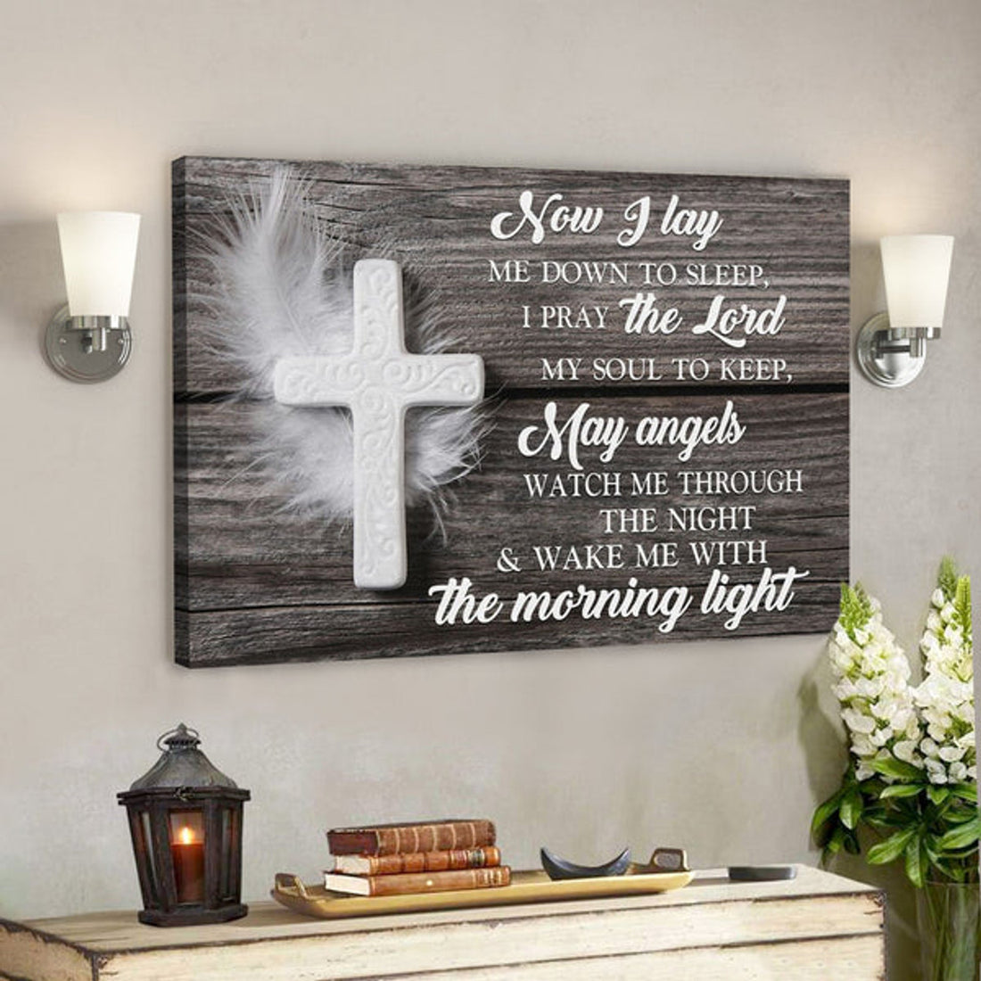 Bible Verse Canvas - Now I Lay Me Down To Sleep Prayer Canvas - Scripture Canvas Wall Art 