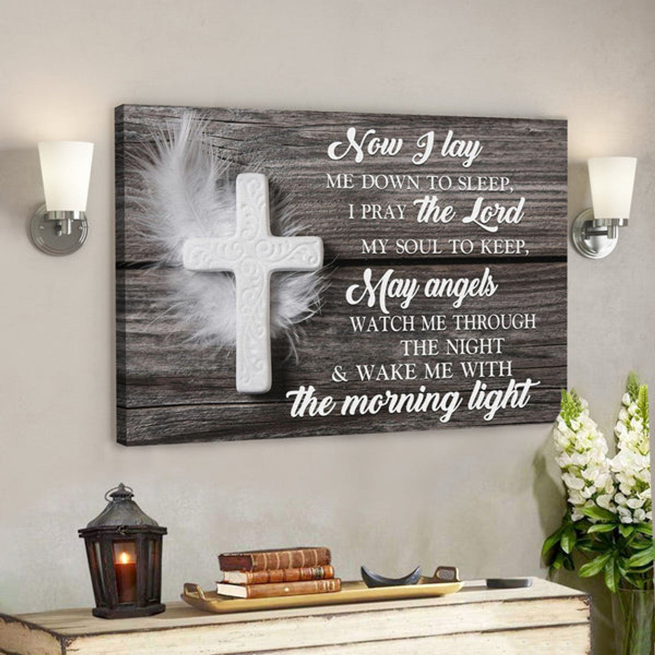Bible Verse Canvas - Now I Lay Me Down To Sleep Prayer Canvas - Scripture Canvas Wall Art 