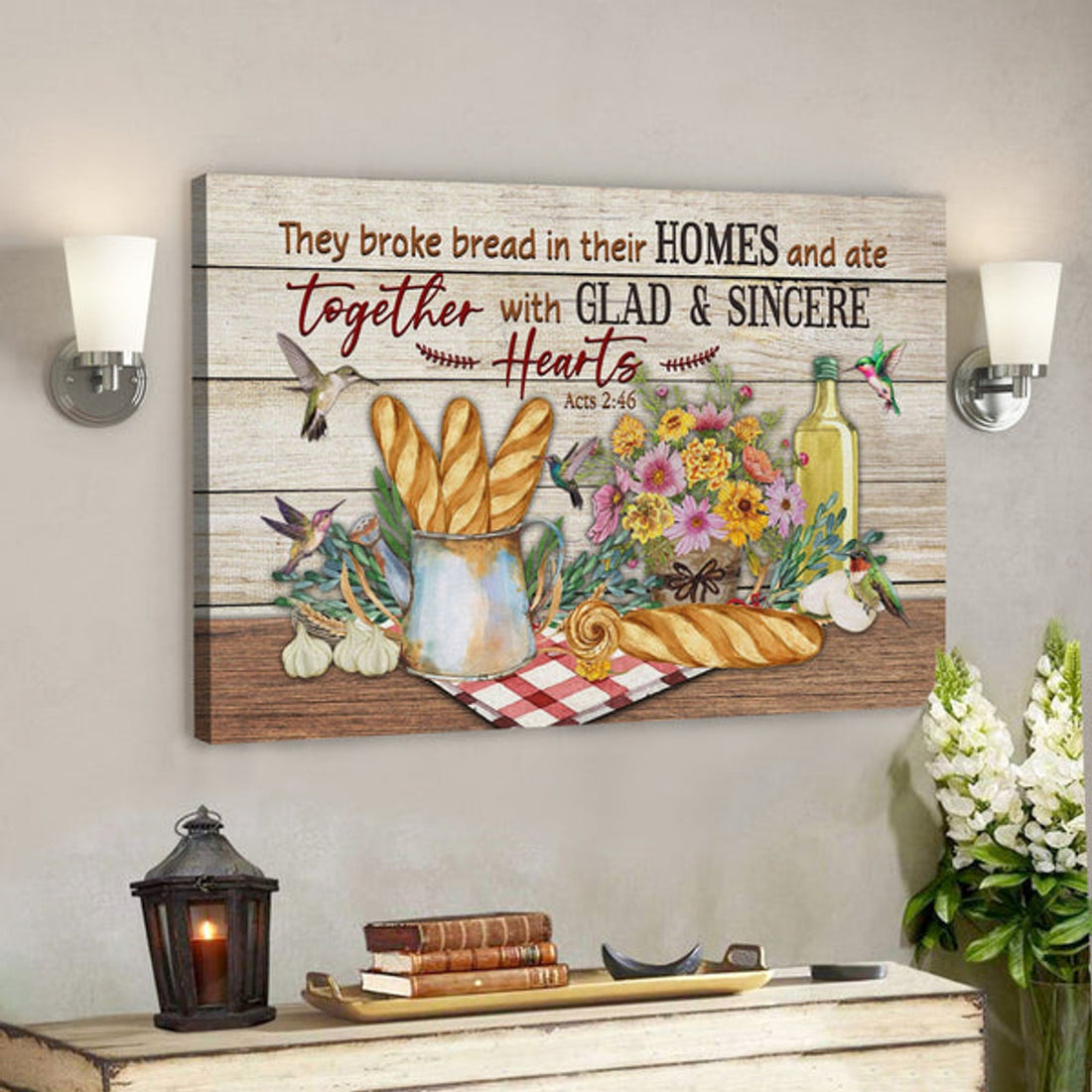 Bible Verse Canvas - Acts 246 They Broke Bread In Their Homes Canvas Print - Scripture Canvas Wall Art 