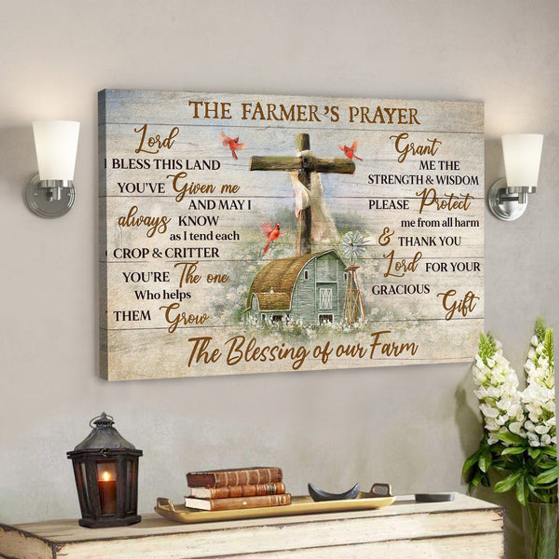 Peaceful Farm And Cardinal - The Farmer's Prayer - Bible Verse Canvas - Scripture Canvas Wall Art 
