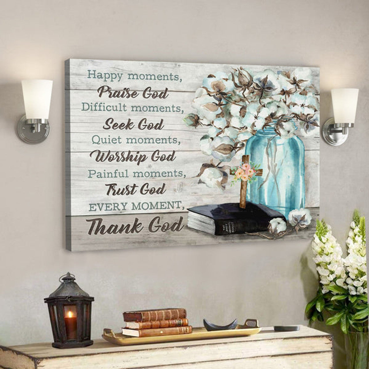 Bible Verse Canvas - Happy Moments Praise God Canvas Wall Art - Scripture Canvas Wall Art 