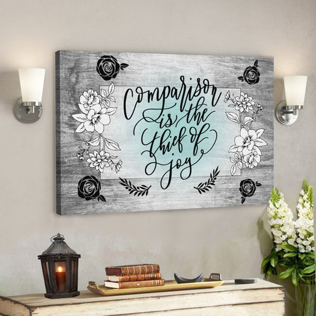 Bible Verse Canvas - Comparison Is The Thief Of Joy Christian Canvas Wall Art - Scripture Canvas Wall Art 