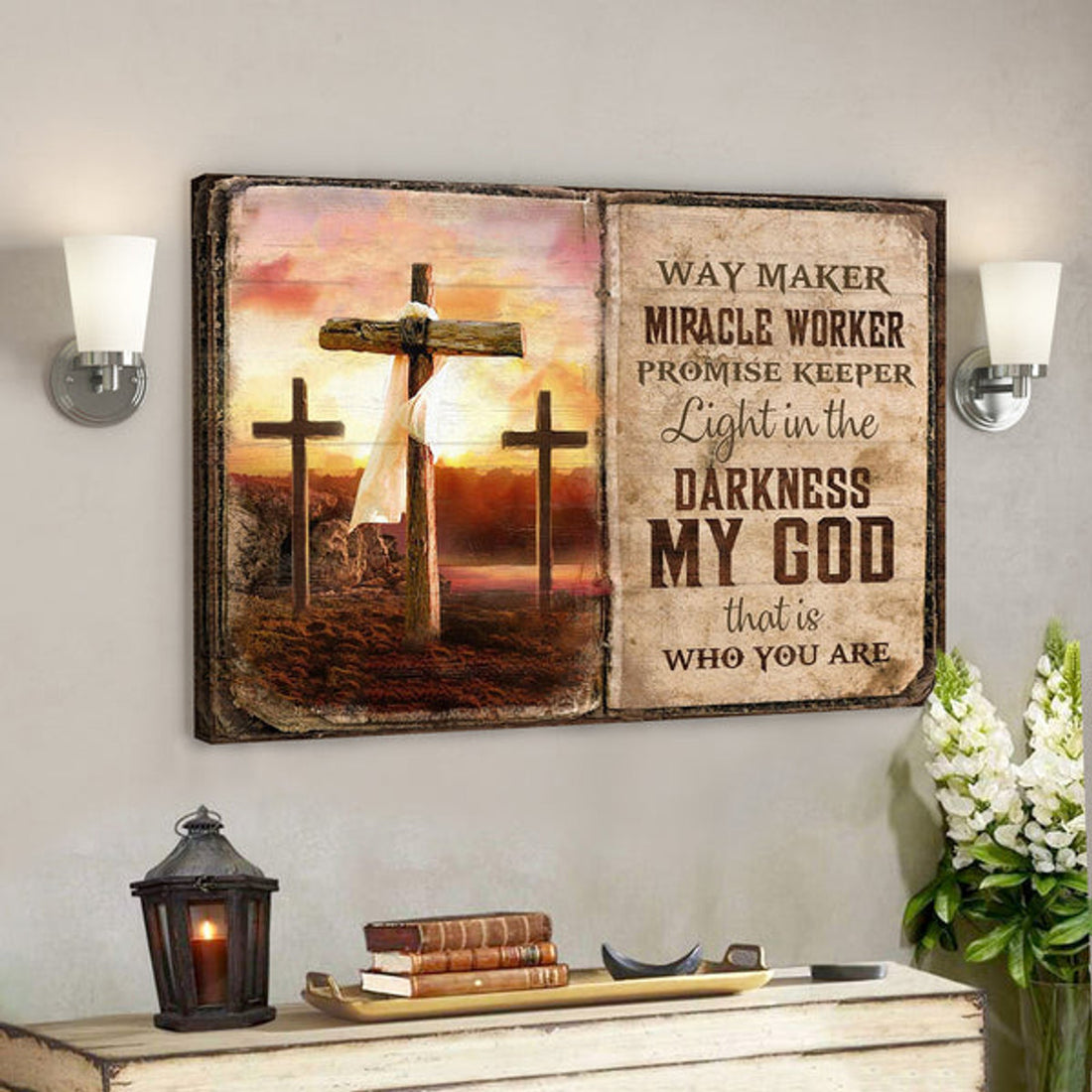 Christian Canvas Wall Art - The Old Rugged Crosses - Sunset Painting - My God Is The Light In The Darkness 