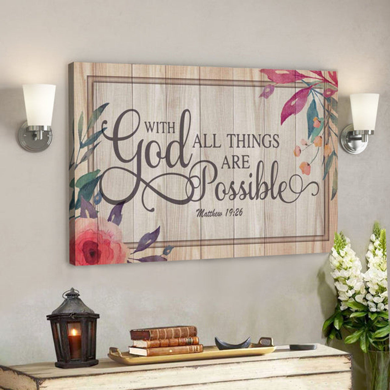 With God All Things Are Possible Matthew 19:26 Wall Art - Bible Verse Canvas Wall Decor 