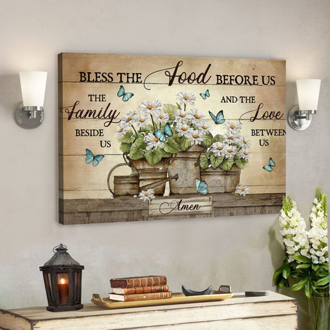 Bless The Food Before Us The Family Beside Us - Bible Verse Canvas - Scripture Canvas Wall Art 