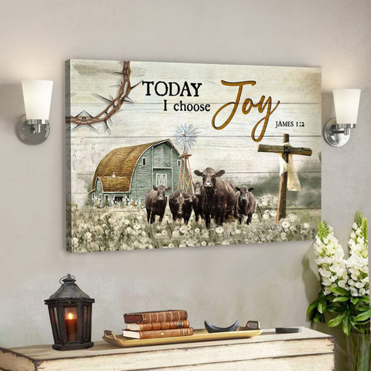 Bible Verse Canvas - Today I Choose Joy James 12 Farmhouse Style Wall Art Canvas - Scripture Canvas Wall Art 