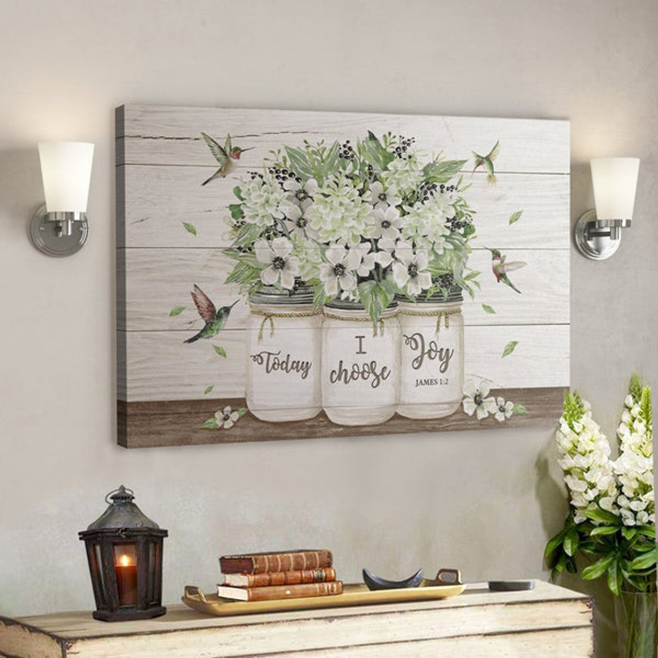 Bible Verse Wall Art Canvas - Flower And Hummingbird - Today I Choose Joy Canvas 