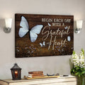 Butterfly - Begin Each Day With Grateful Heart - Bible Verse Canvas - Scripture Canvas Wall Art 