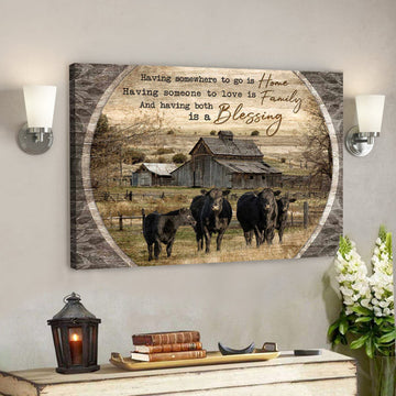 Farmhouse Canvas Having Both Is A Blessing Angus Cows - Bible Verse Canvas - Scripture Canvas Wall Art 