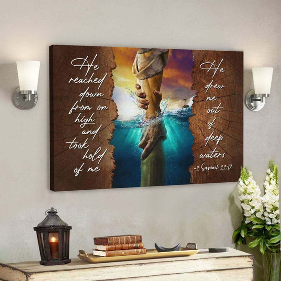 God Canvas Prints - Jesus Canvas Art - He Reached Down From On High 2 Samuel 2217 Bible Verse Wall Art Canvas 