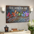 God Says You Are Amazing Butterfly Canvas Wall Art - Rustic Wood Background 