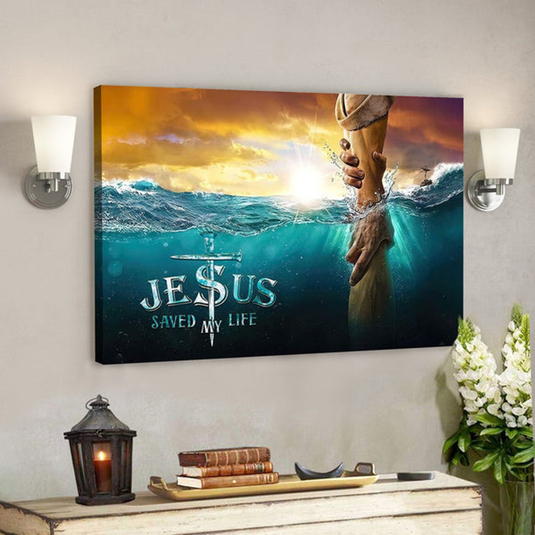 Bible Verse Canvas - Jesus Saved My Life Jesus Reaching Out His Hand Canvas - Scripture Canvas Wall Art 