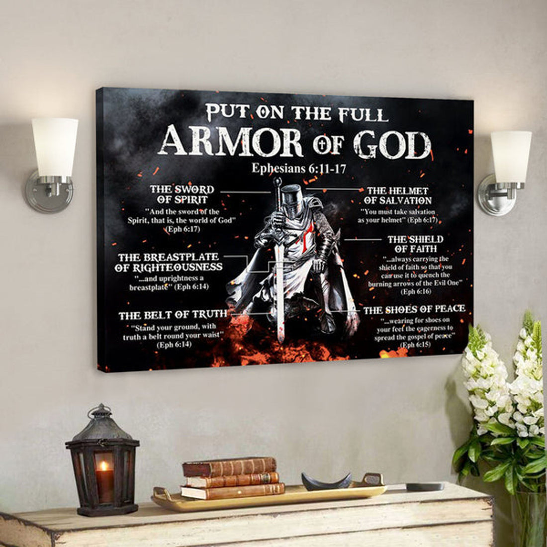 Put On The Full Armor Of God (Ephesians) Canvas Wall Art - Christian Canvas Prints - Faith Canvas - Bible Verse Canvas 