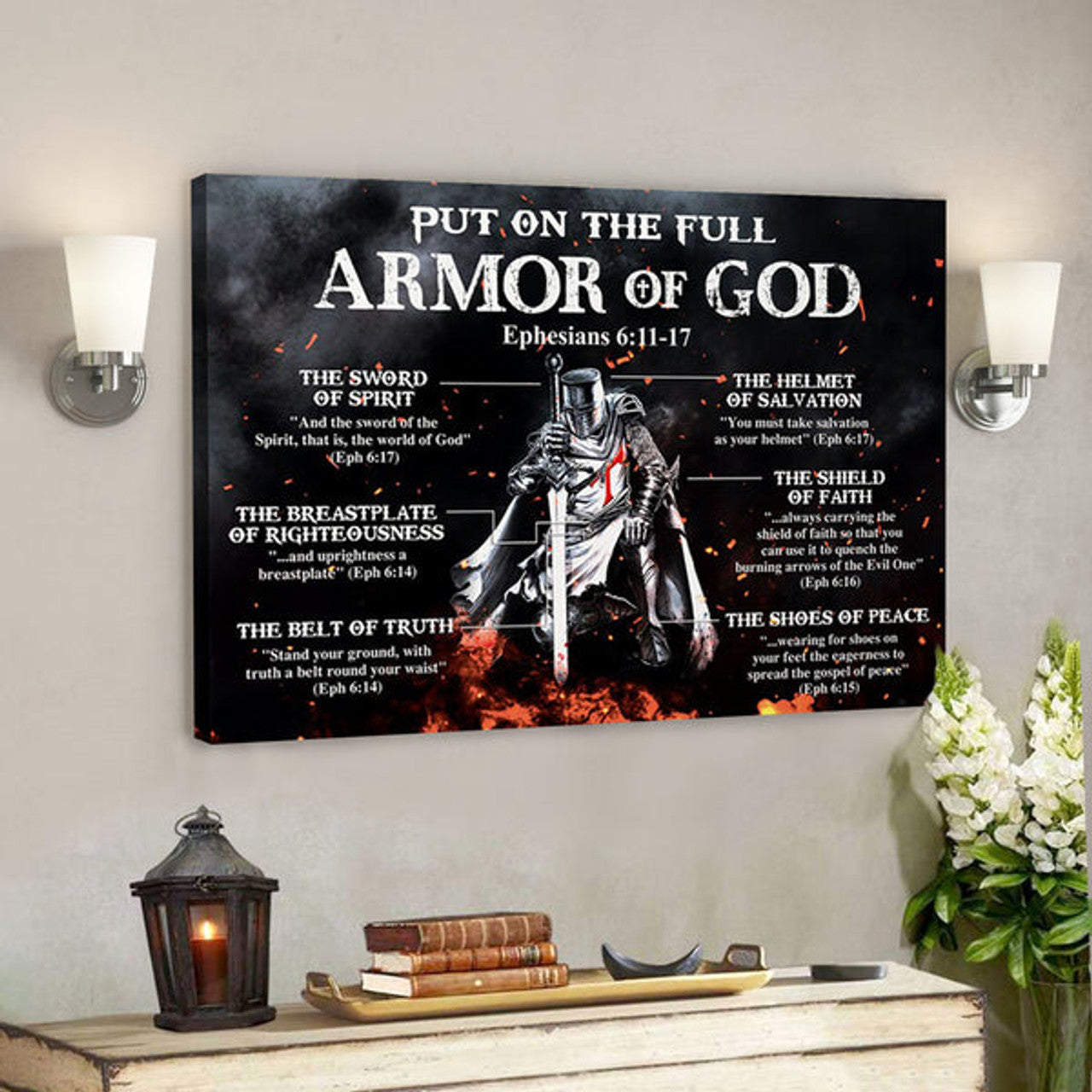 Put On The Full Armor Of God (Ephesians) Canvas Wall Art - Christian Canvas Prints - Faith Canvas - Bible Verse Canvas 