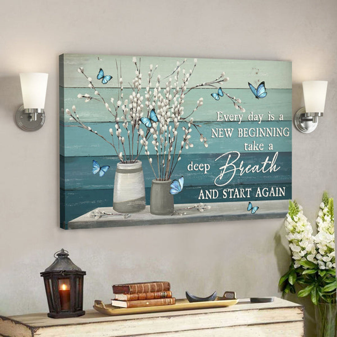 Jesus God Horizontal Canvas Prints - God Wall Art - Every Day Is A New Beginning - Blue Butterfly 
