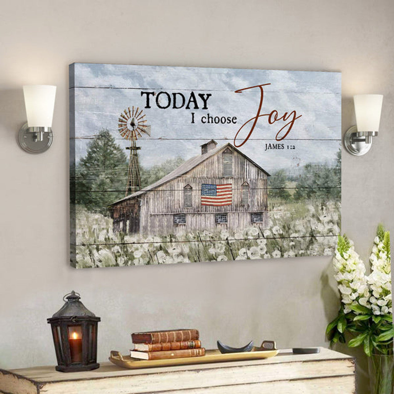 Dandelion Farm With Us Flag - Today I Choose Joy - Bible Verse Canvas - Scripture Canvas Wall Art 